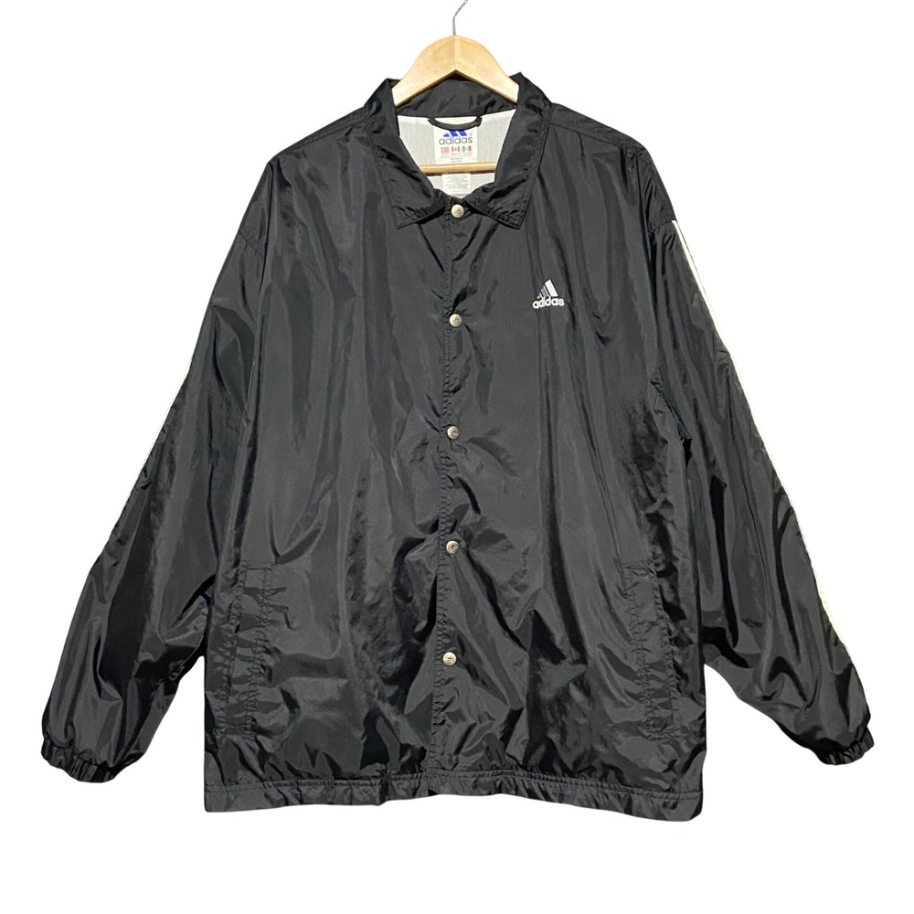 Adidas Vintage Mens Black Nylon 3 Stripe Mesh Lined Coaches Jacket Large Trefoil